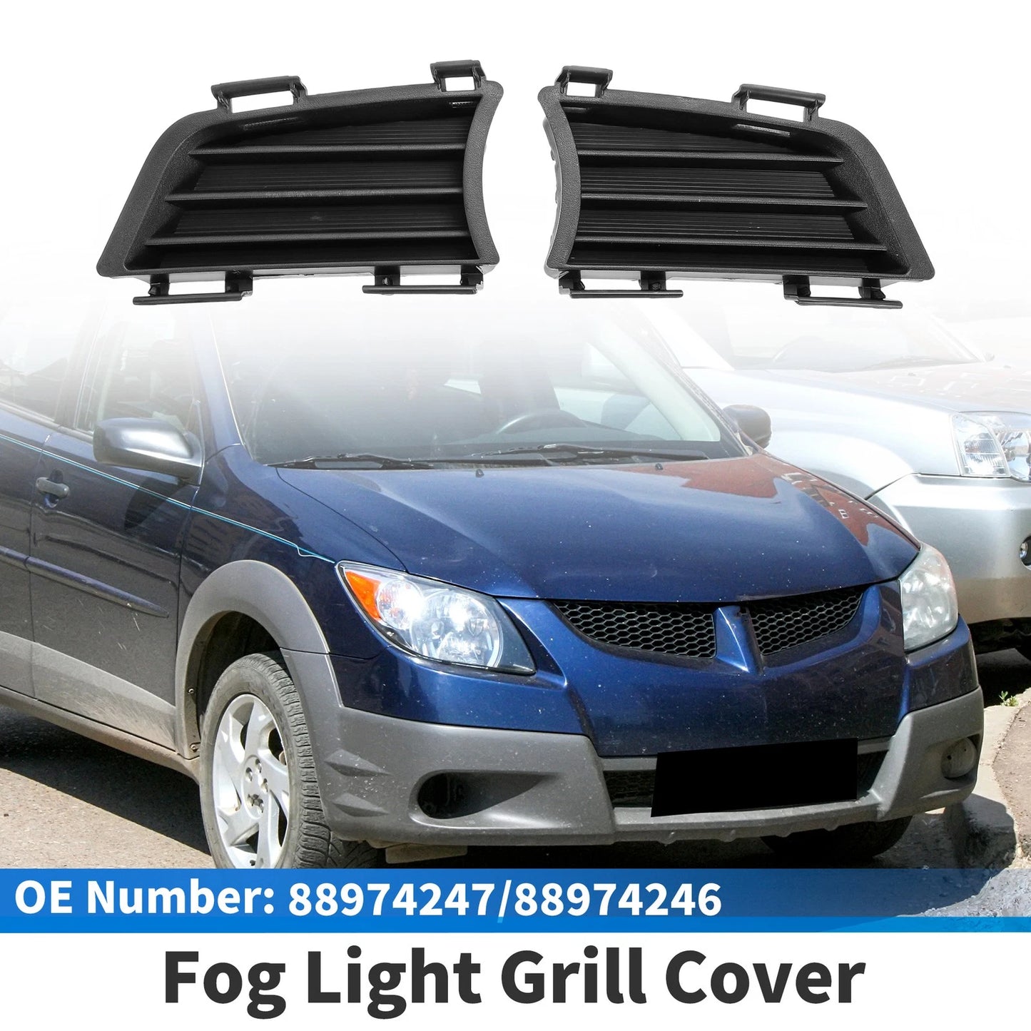 Set of 2 Front Bumper Fog Light Covers No.88974247 for Pontiac Vibe (2005–2008) Black ABS