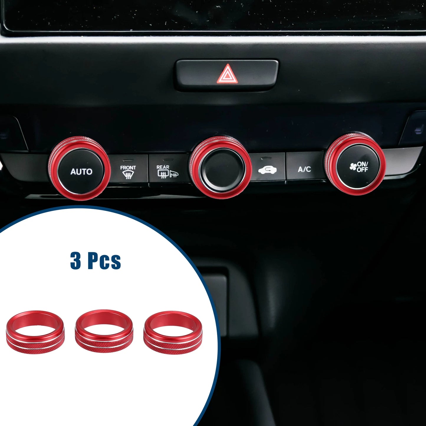 Set of 3 Air Conditioner AC Control Switch Knob Covers for Honda Fit (2020–2023) Red