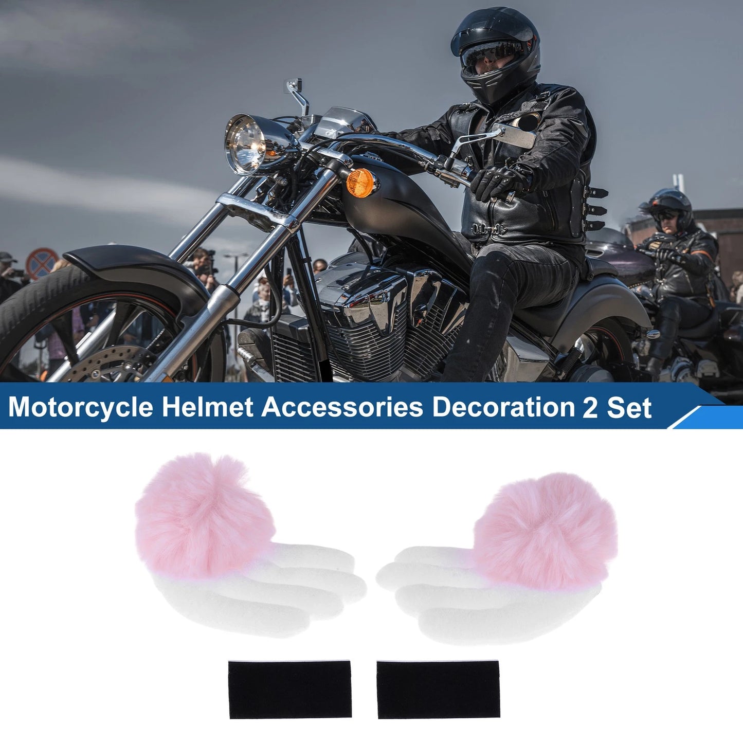 Set of 2 Arale Wings with Light Pink Ball for Motorcycle Helmet