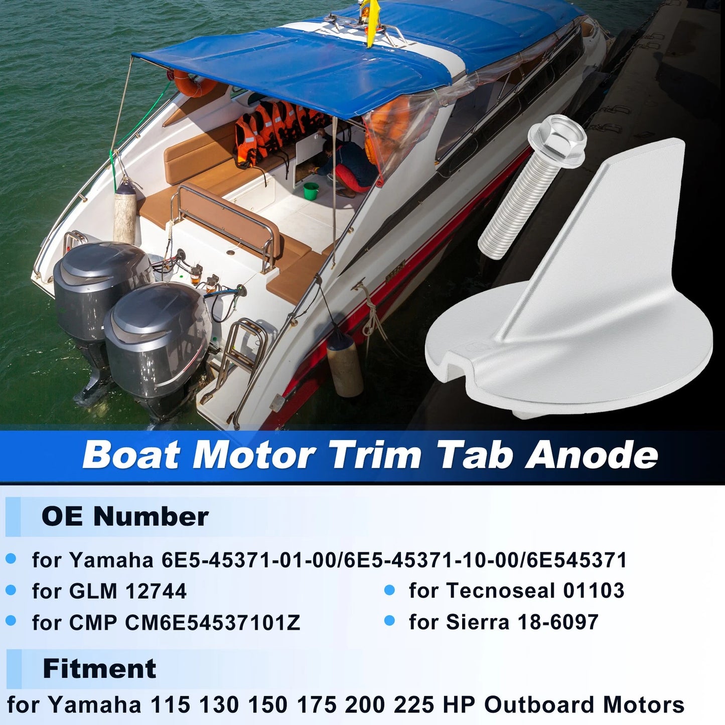 Trim Tab Anode for Yamaha 115-225 HP Outboard Motors (2000–2023)