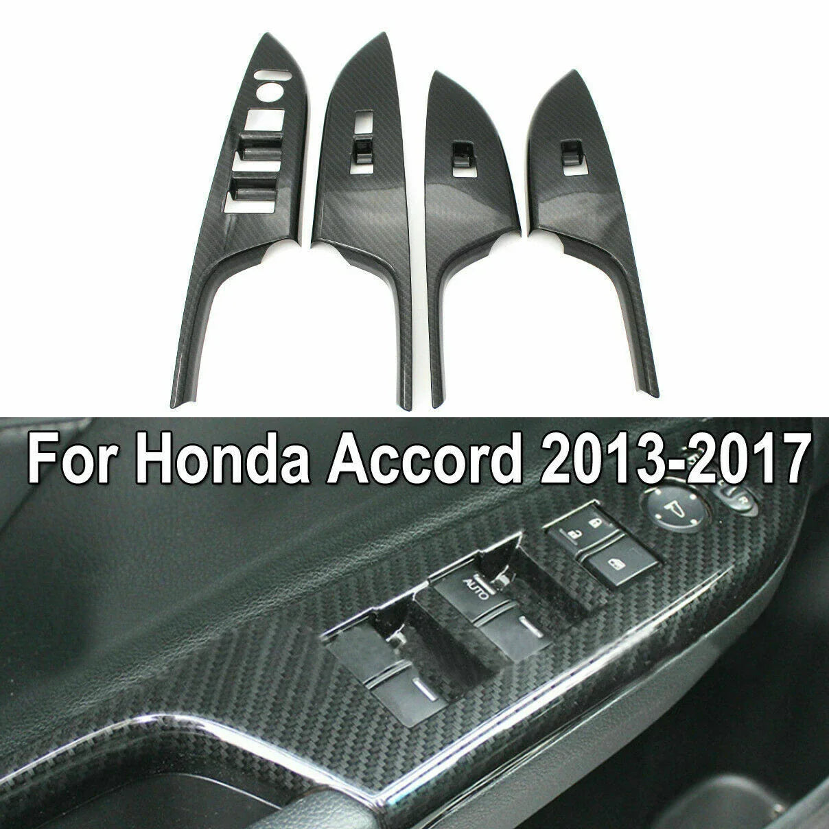 4 x Carbon Fiber Door Window Lift Panel Cover Trim for Honda Accord (2013–2017)
