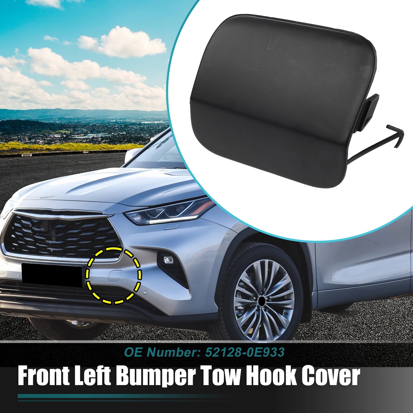 Front Left Bumper Tow Hook Cover for Toyota Highlander (2001–2023) No.52128-0E933 Black