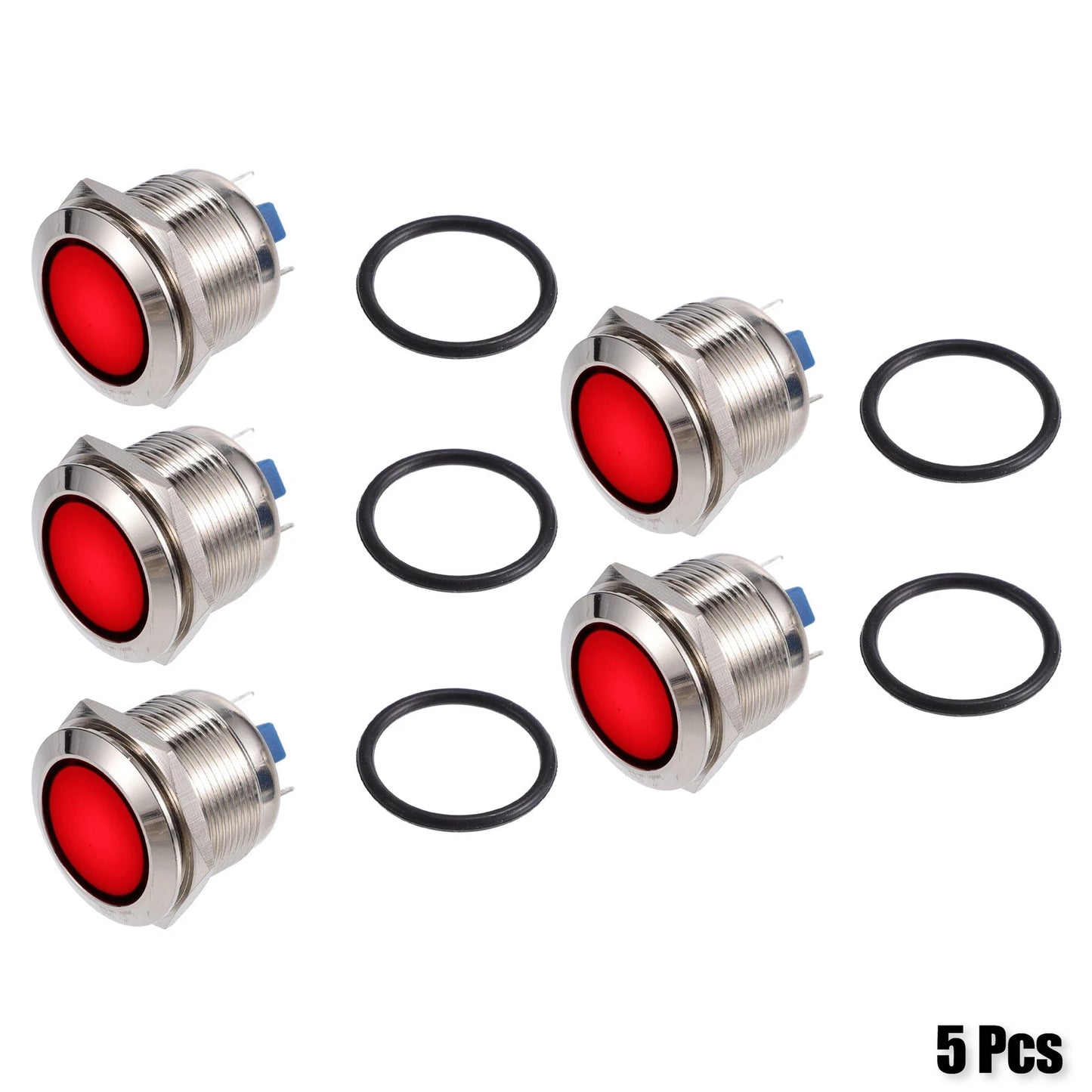 5 Pcs 22mm LED Waterproof Pilot Indicator Signal Light for Universal