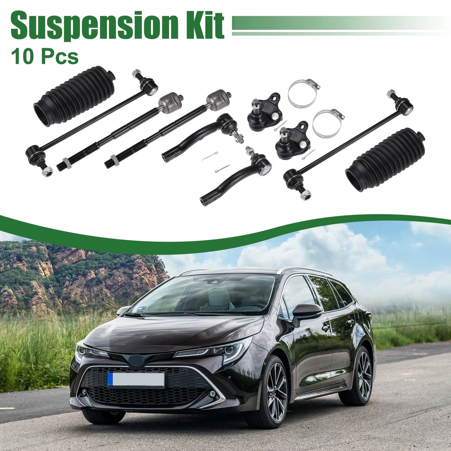 10pcs Front Suspension Kit Tie Rod End Sway Bar Link for Toyota Corolla (2003–2008)