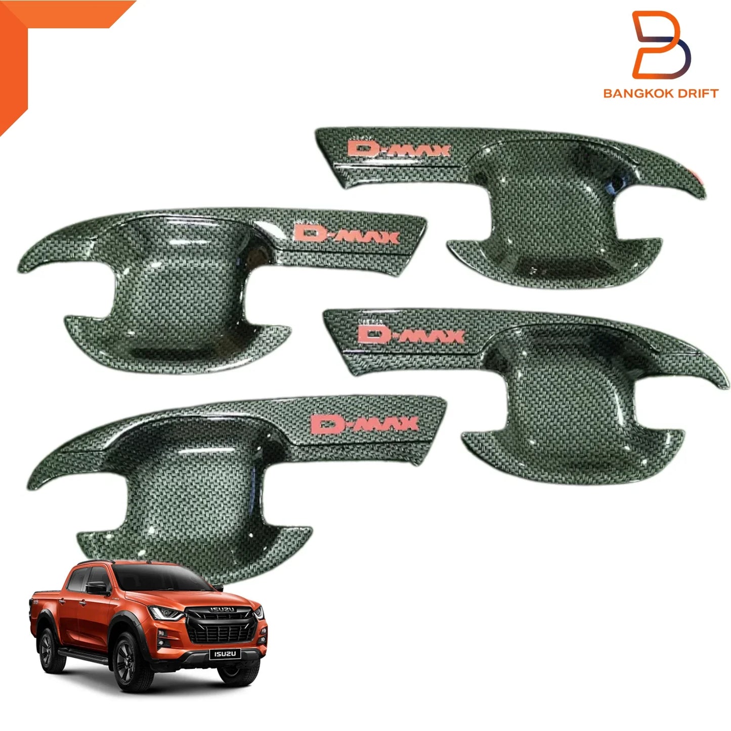Carbon Fiber Red Door Handle Insert Trim for Isuzu D-Max (2020-2025)