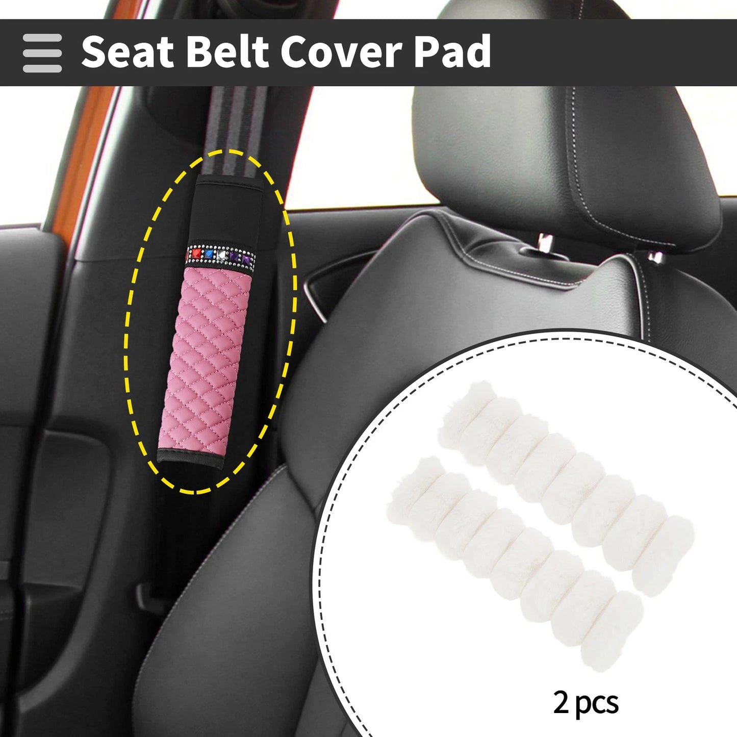 Set of 2 White Seat Belt Cover Pads for Universal Fit (24 cm)