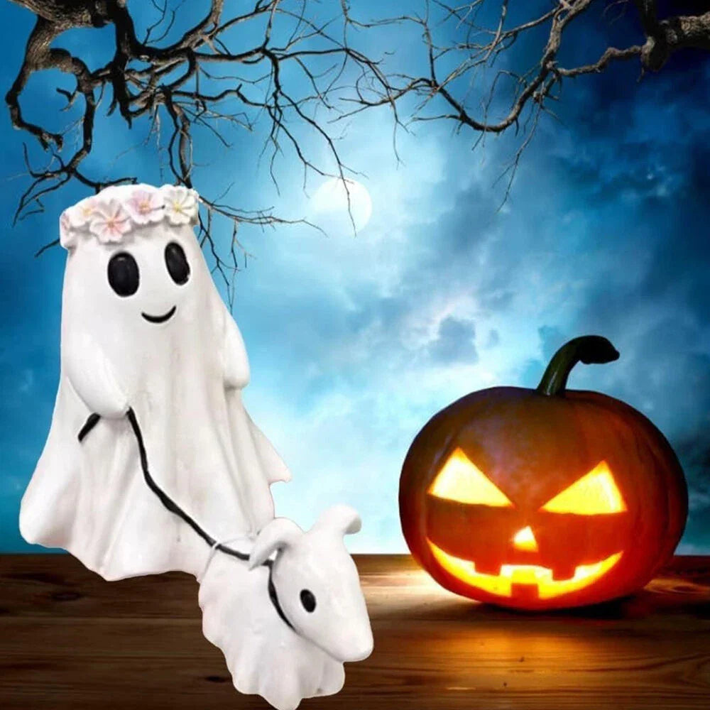 Cute Halloween Ghost Walking Dog Statue Decorations for Indoor Outdoor