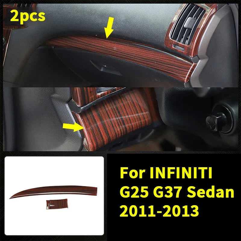 2 x Wood Grain Center Dashboard Panel Cover for INFINITI G25 G37 Sedan (2011–2013)