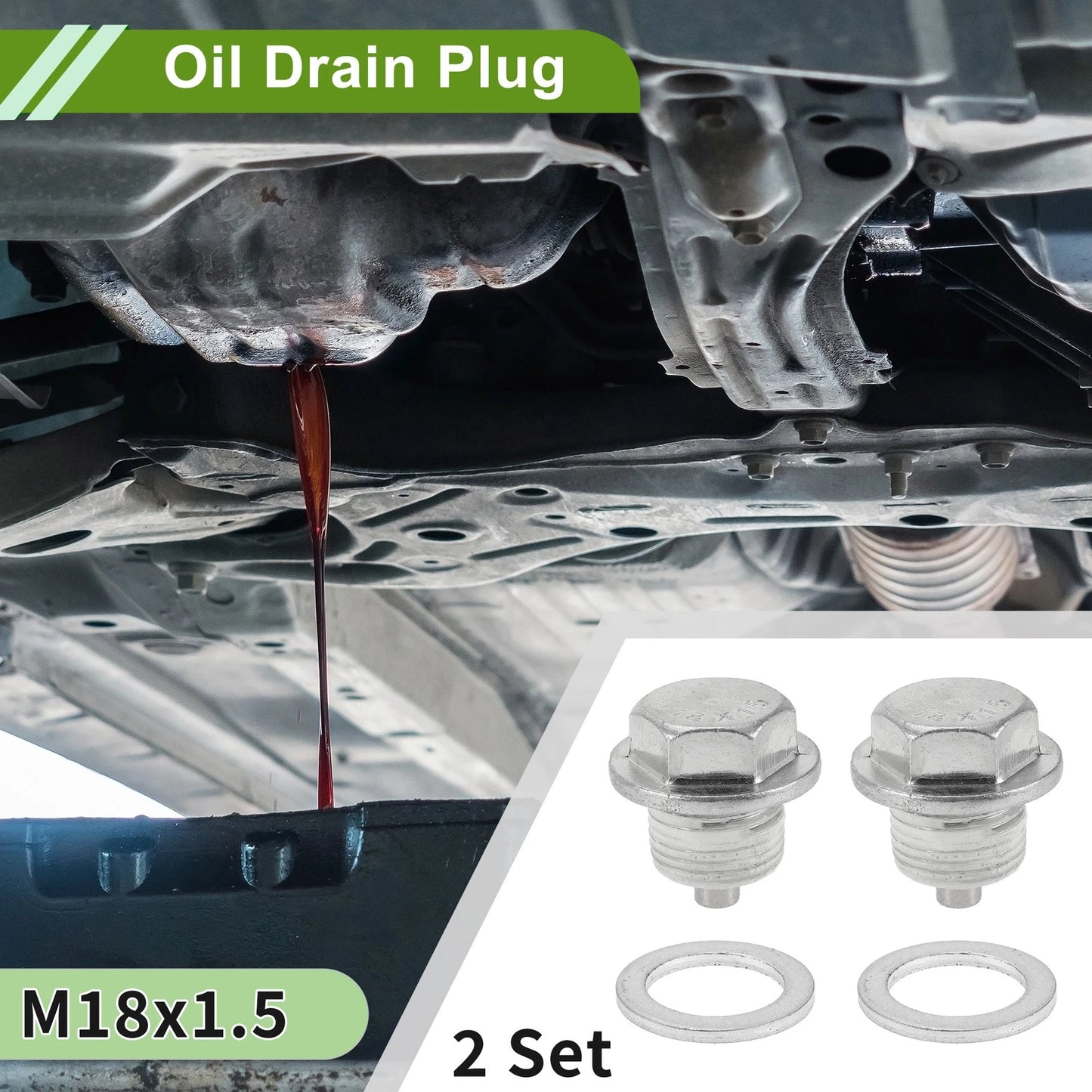 Set of 2 M18x1.5 Aluminum Oil Drain Plug with Gasket for Car