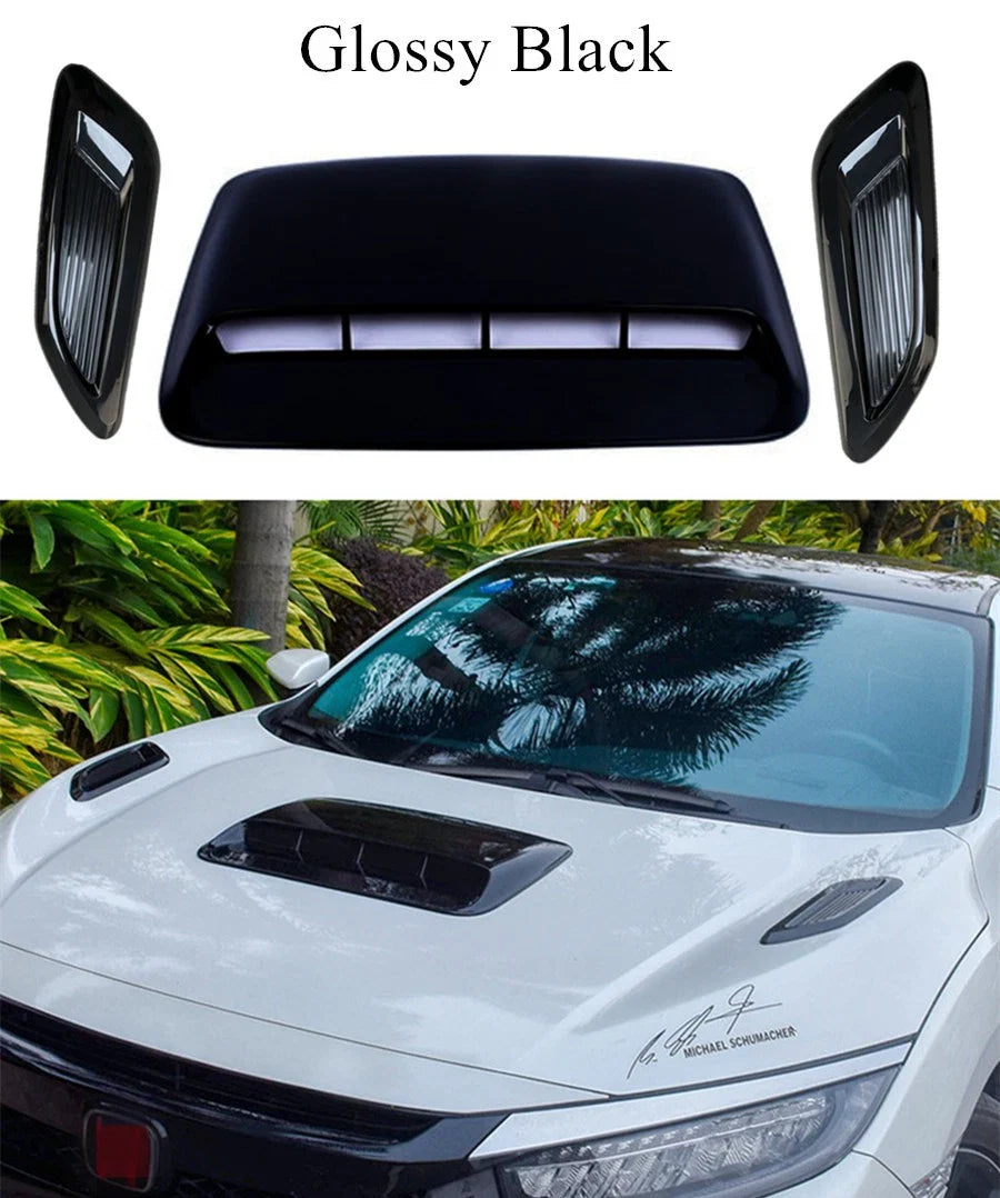 3 x Universal Car Air Flow Intake Hood Scoop Vent Cover Glossy Black