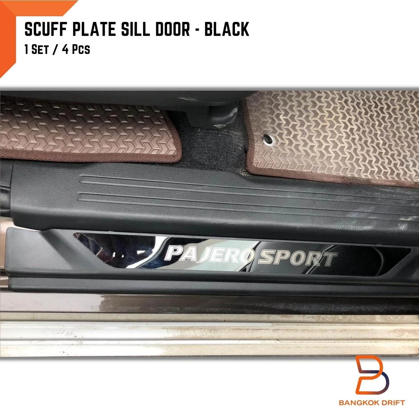 Matte Black Door Sill Scuff Plates for Mitsubishi Pajero Sport (2015-2024)