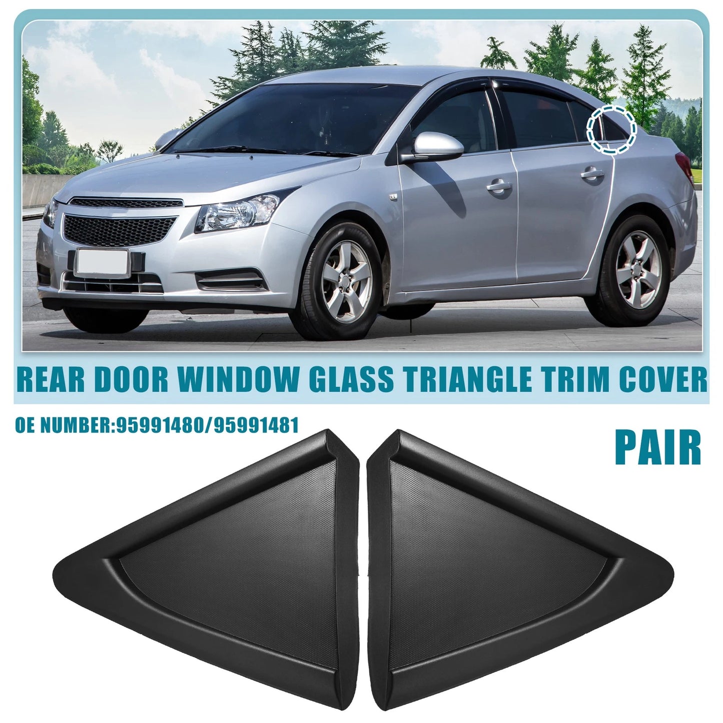 1 Pair Rear Door Window Glass Triangle Trim Cover No. 95991480 for Chevrolet