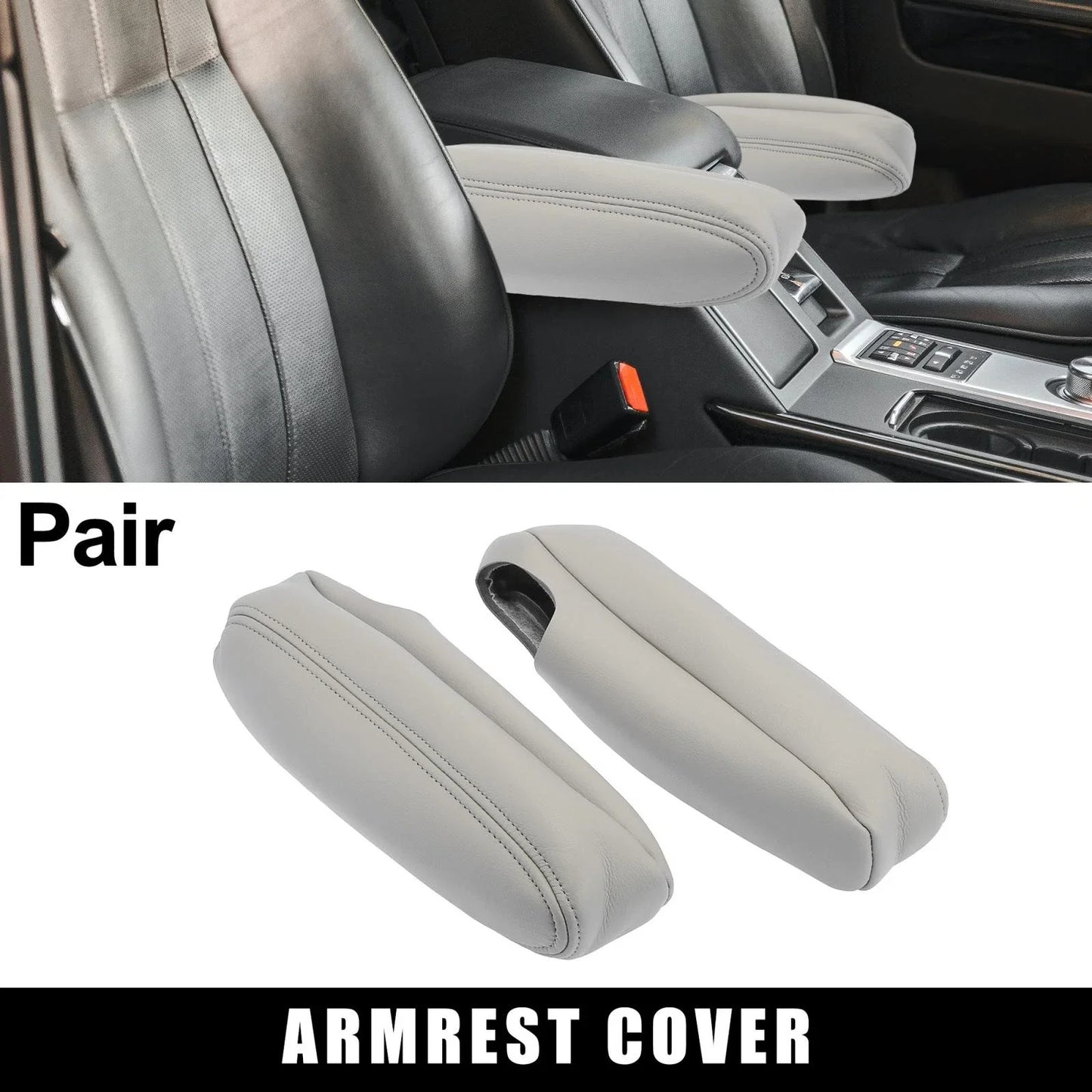 Car Front Seat Armrest Cover 2 x Microfiber Leather Gray for Chevy Tahoe