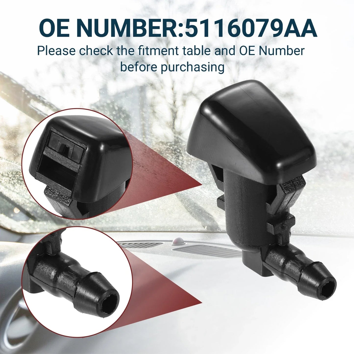 Windshield Washer Nozzle Set for Chrysler 300 (2005-2010) with Hose & Connectors