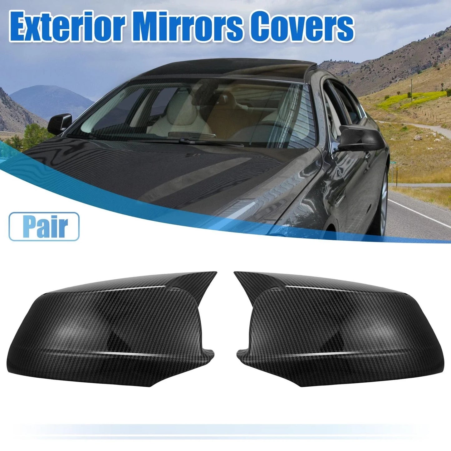 1 x Pair Door Wing Rearview Side Mirror Cover Cap Carbon Fiber Pattern for BMW