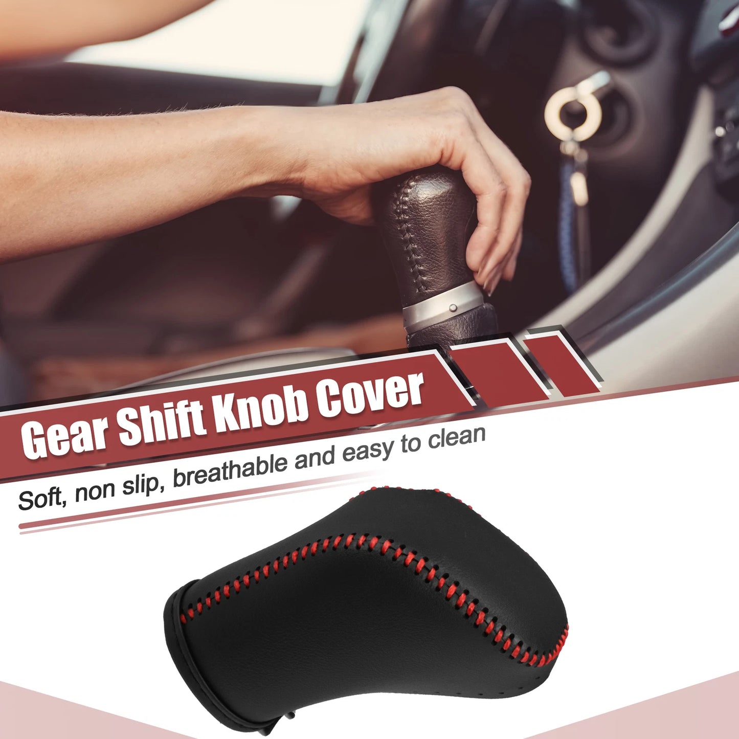 Gear Shift Knob Cover Protector for Toyota Crown (2019–2023) Black Red Stitch