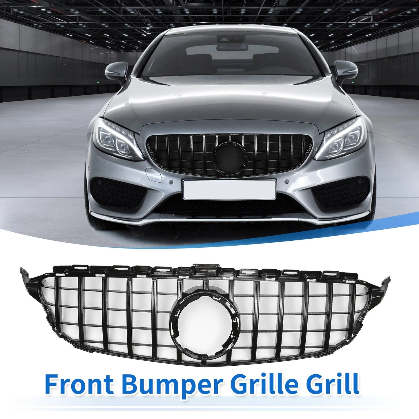 Front Upper Bumper Grille for Mercedes-Benz C250 (2013–2016) Black