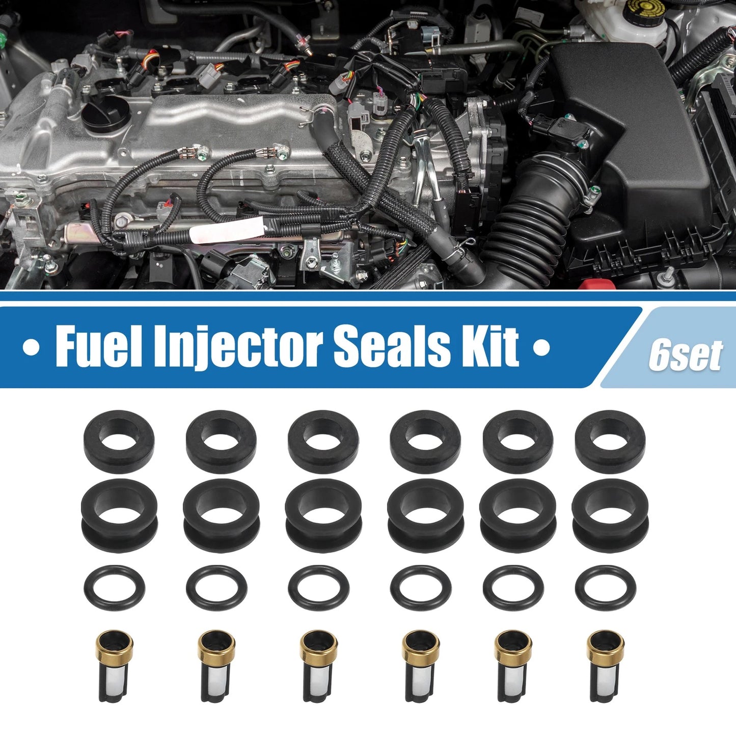 Set of 6 Fuel Injector O Rings Seals with Micro Filters for Toyota Celica (1988–1989)