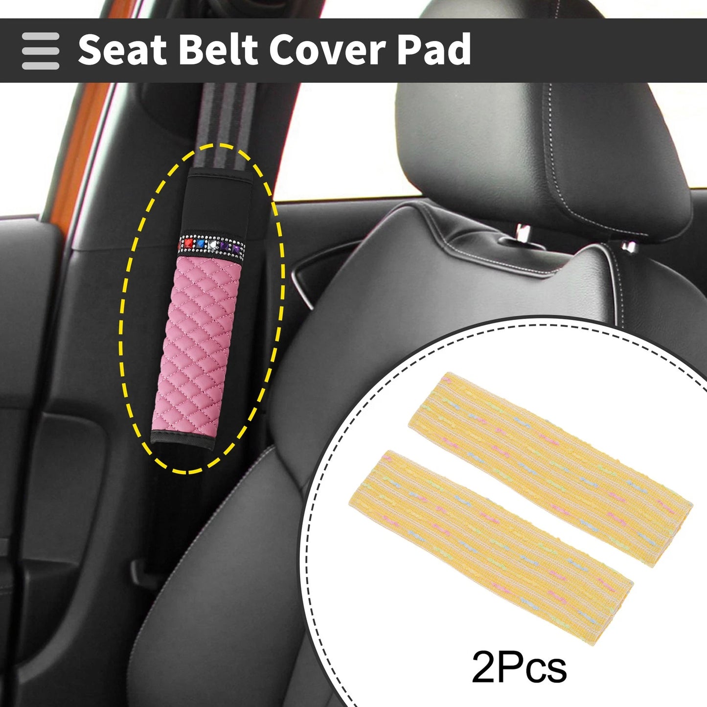 Set of 2 Yellow Seat Belt Cover Pads for Universal Fit (24cm)