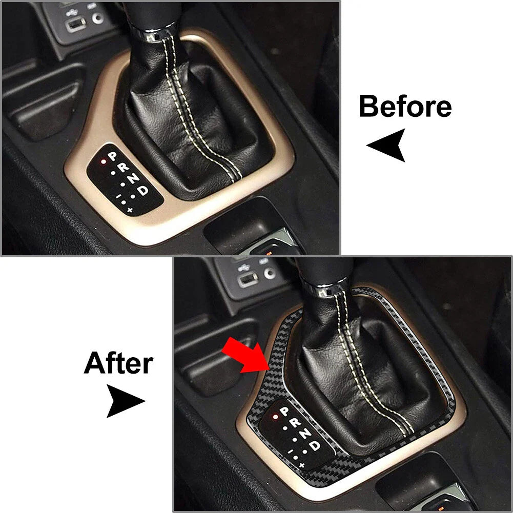 Black Carbon Fiber Gear Shift Panel Cover Trim for Jeep Cherokee (2014-2018)