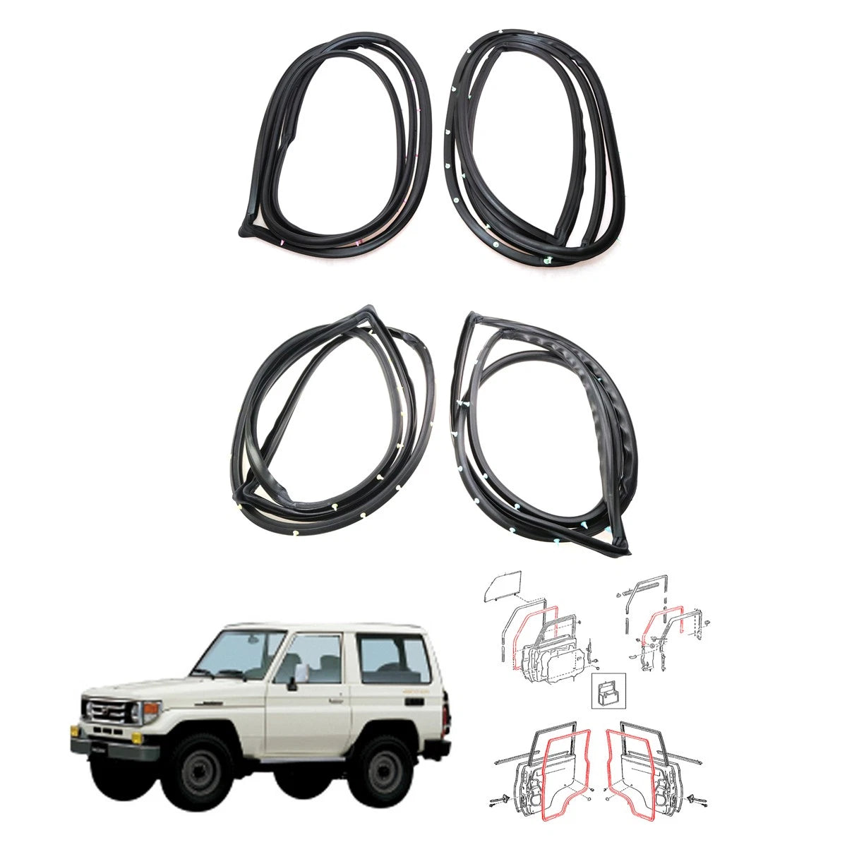 Set of 2 Weatherstrips for Toyota Land Cruiser GRJ76 HZJ77 KZJ78 RJ77 VDJ76