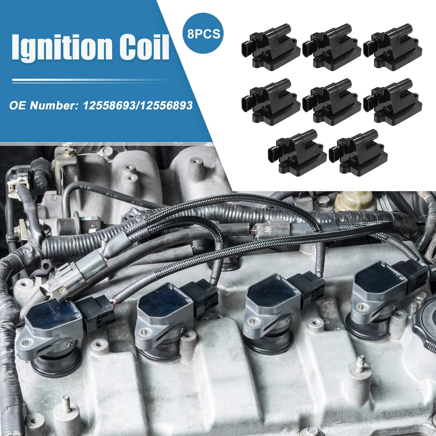 Set of 8 Ignition Coils No. 12558693 for Chevy Silverado Avalanche Suburban (2007–2014)