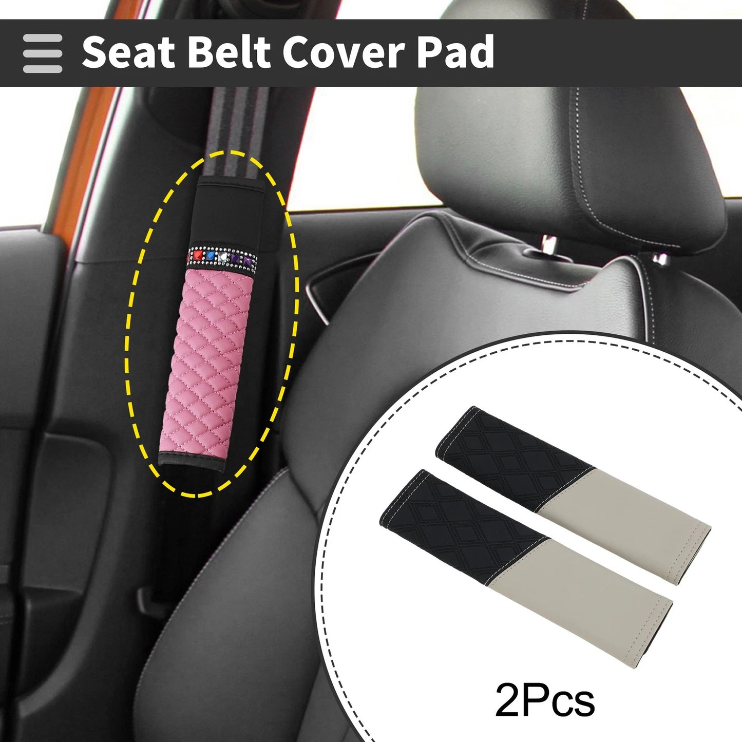 Set of 2 Gray Carbon Fiber Leather Seat Belt Cover Pads for Universal Fit