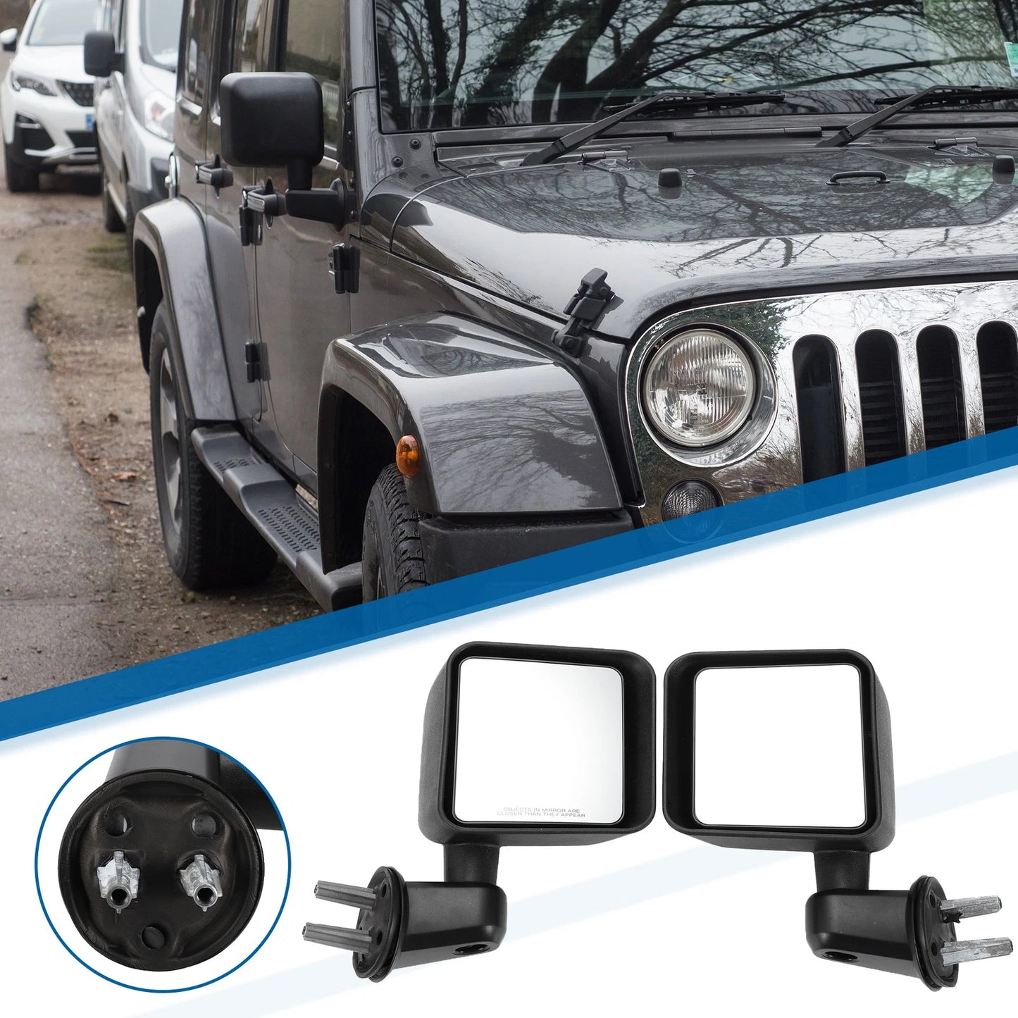 Set of 2 Tow Mirrors for Jeep Wrangler (2007–2017) No. 55077967AB/55077966AB