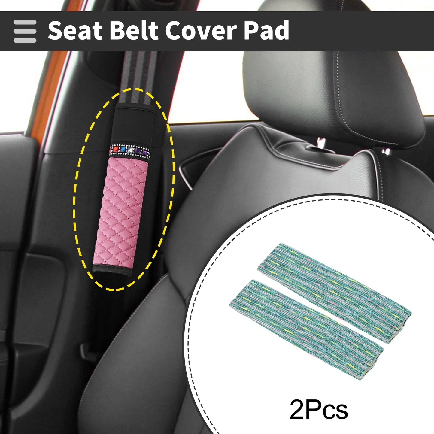 Set of 2 Green Tweed Seat Belt Cover Pads for Universal Fit (24cm)