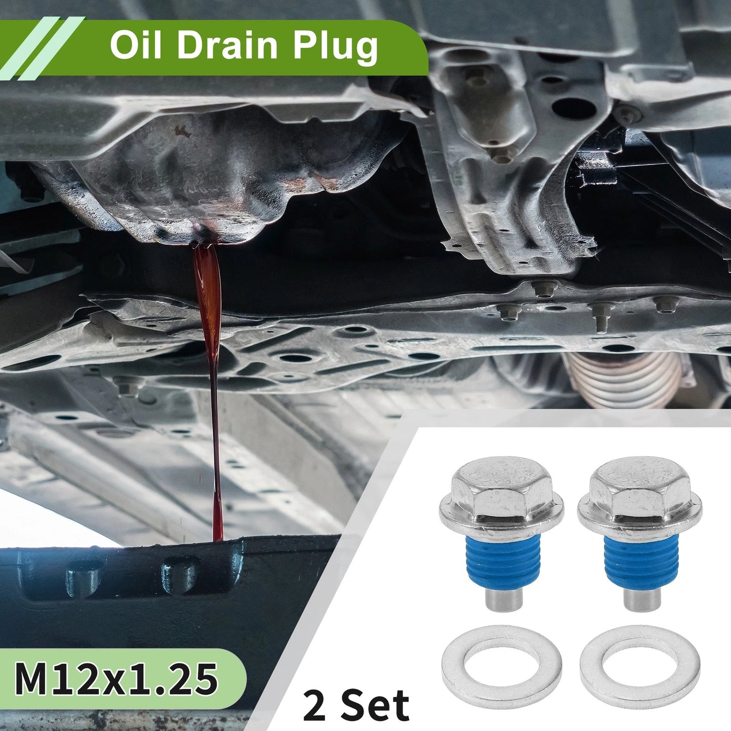 Set of 2 M12x1.25 Aluminum Oil Drain Plug with Gasket for Car