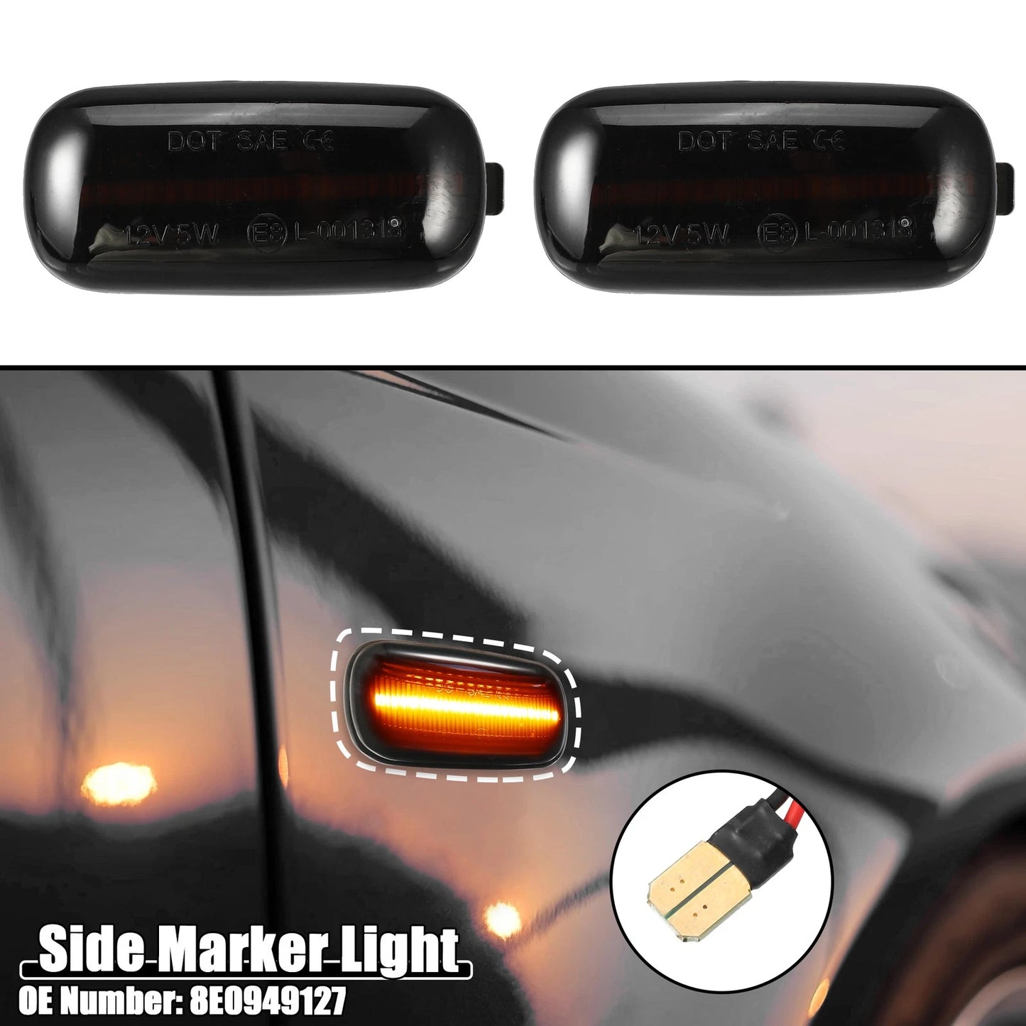 2X LED Side Marker Lights 8E0949127 for Audi A4 S4 RS4 B6 B7 B8 Black