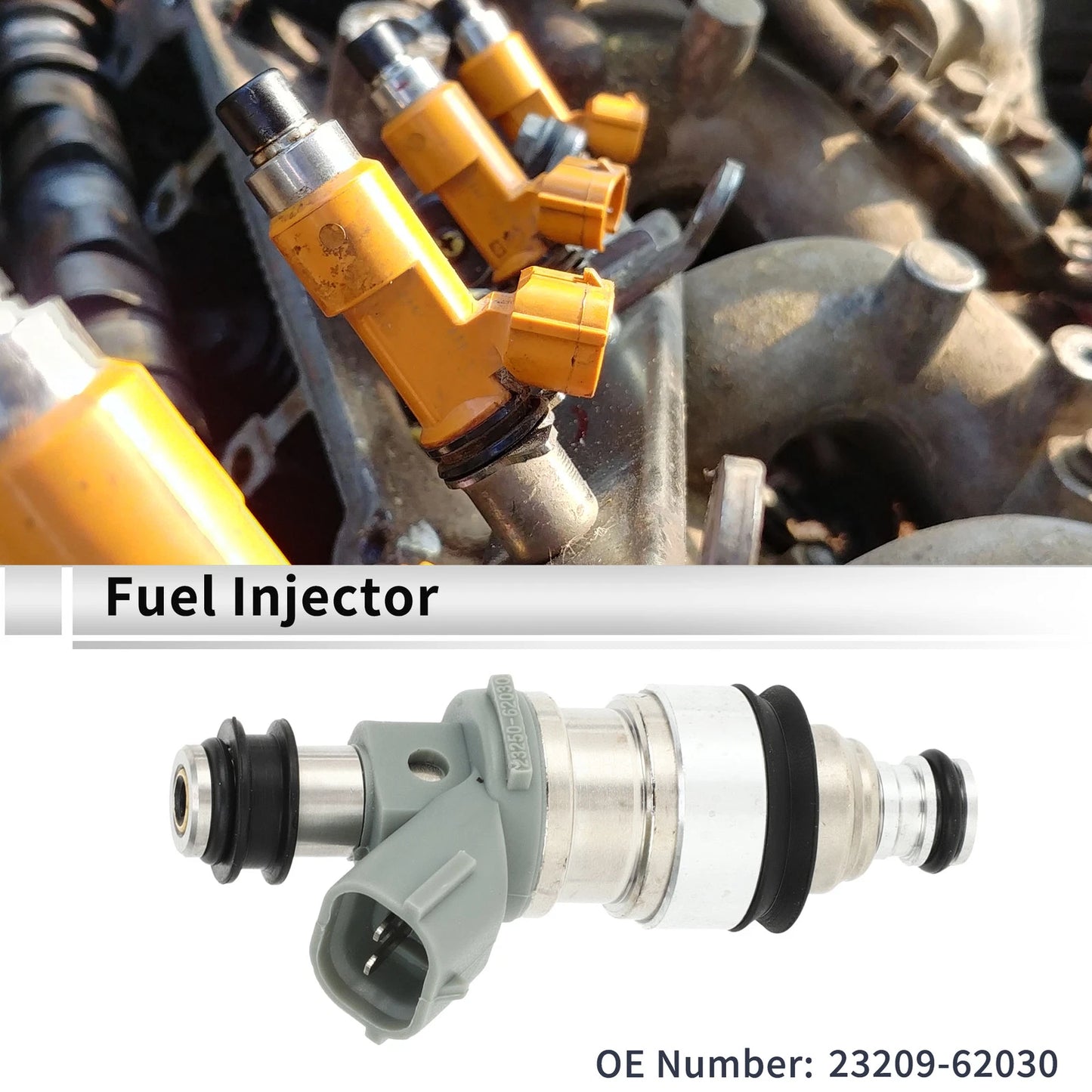 Fuel Injector No. 23209-62030 for Toyota 4Runner (1996–1998) 1 Pc Silver Tone