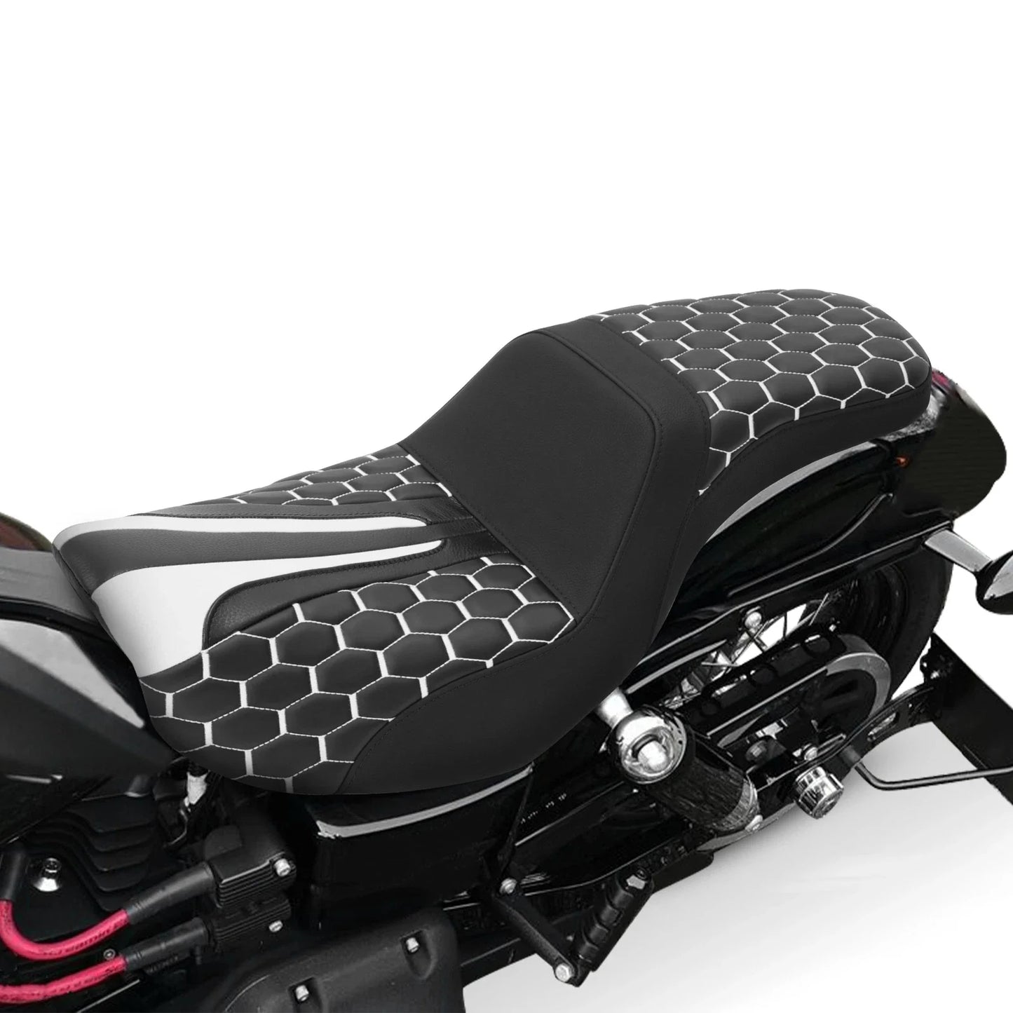 Driver Passenger Seat Black White for Harley Dyna Super Wide Glide (2006 - 2017)