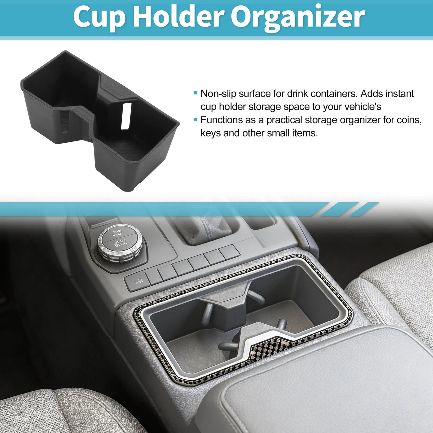 Center Console Cup Holder Organizer for Toyota 4Runner (2025–2026) TPE Black