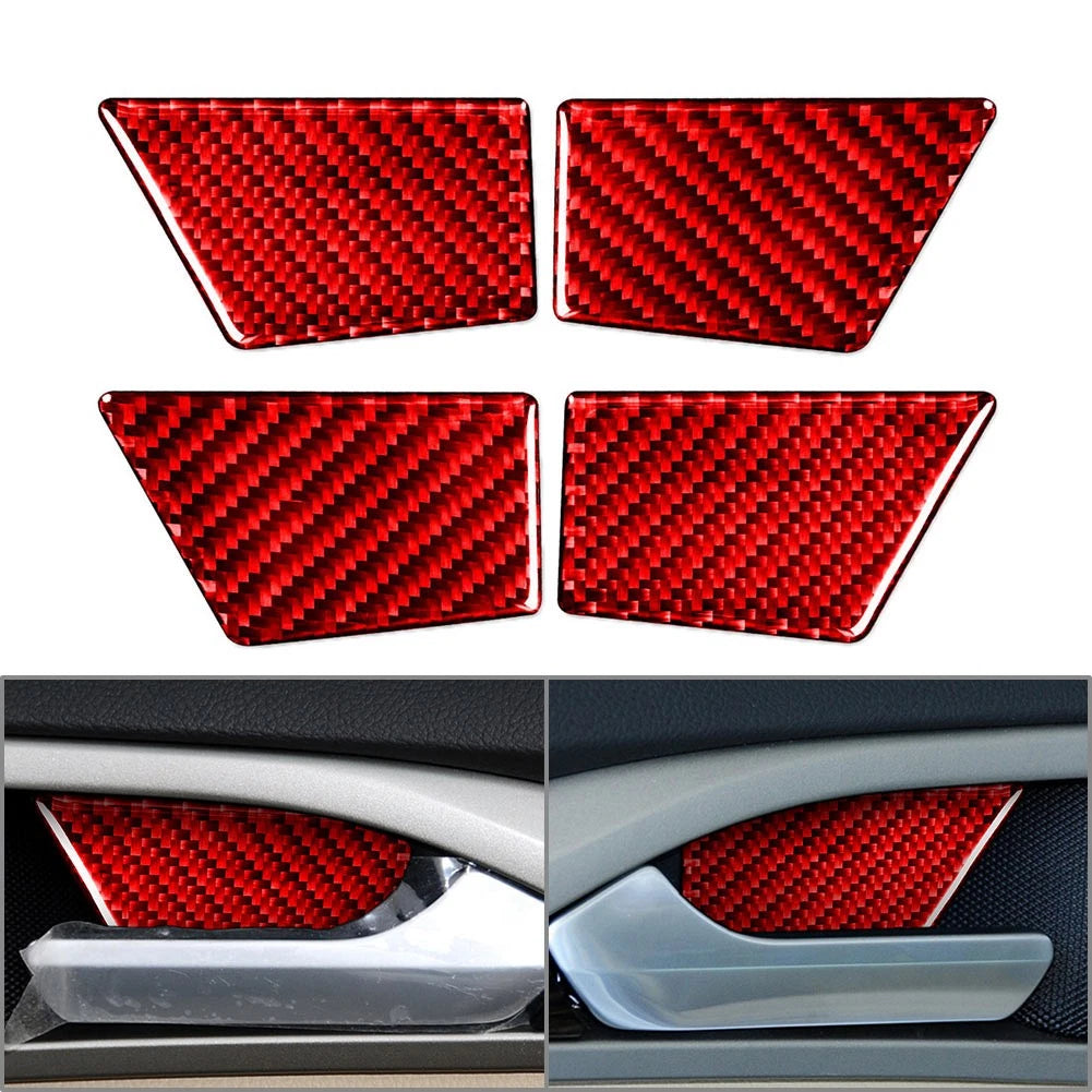 Set of 4 Door Handle Bowl Panel Cover Trim for Ford Mondeo (2013–2019) Carbon Fiber Red