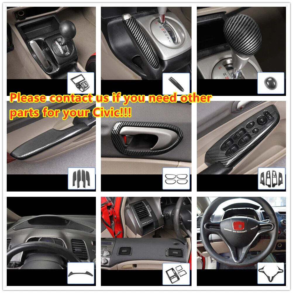 4x Carbon Fiber Door Armrest Panel Cover Trim Decor for Honda Civic (2006–2011)