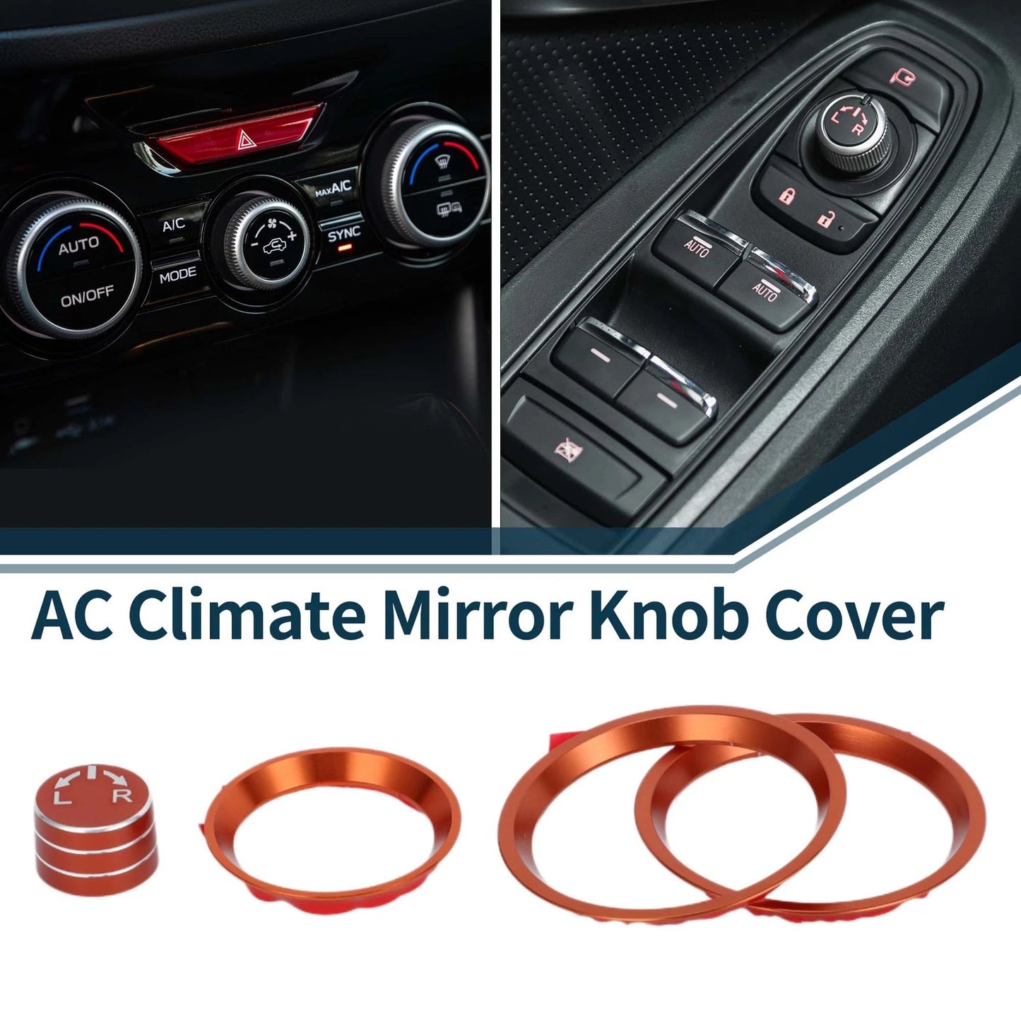 Set of 4 AC Climate Heater Mirror Knob Covers for Subaru Forester (2019–2024) Orange