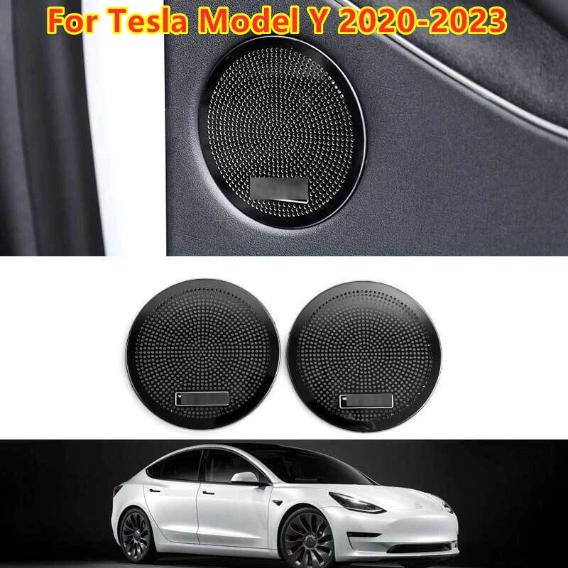 2 x Black Titanium Rear Door Speaker Cover Trim for Tesla Model Y (2020–2023)