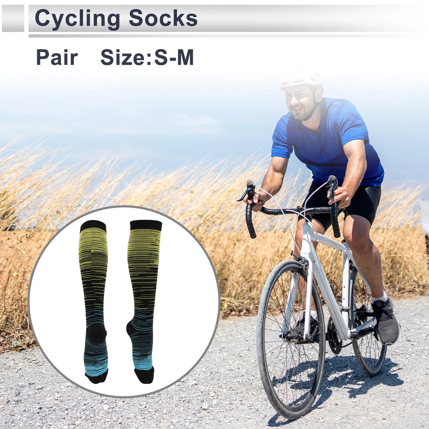 Cycling Socks Size S-M High-Cut Breathable Bright Yellow Blue