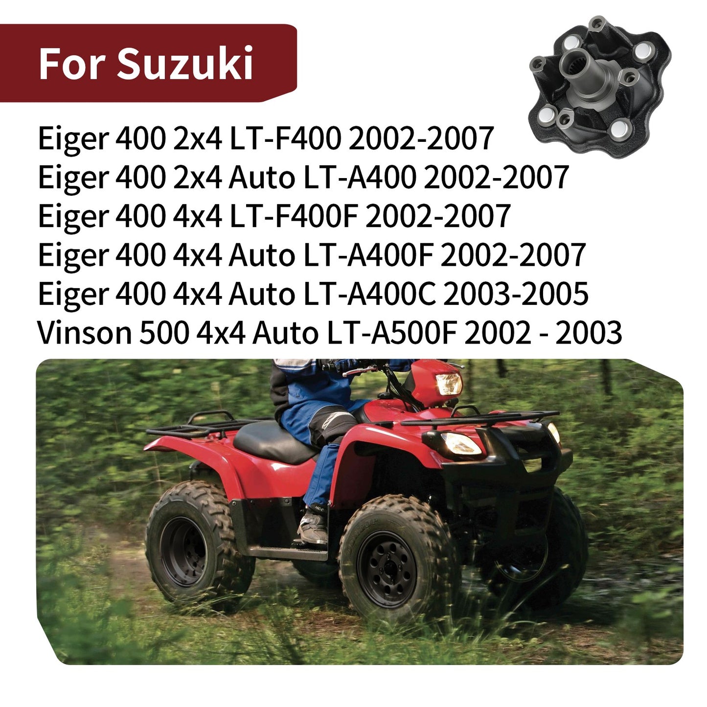 Front Wheel Hub for Suzuki Eiger 400, Vinson 500 (2002–2007)