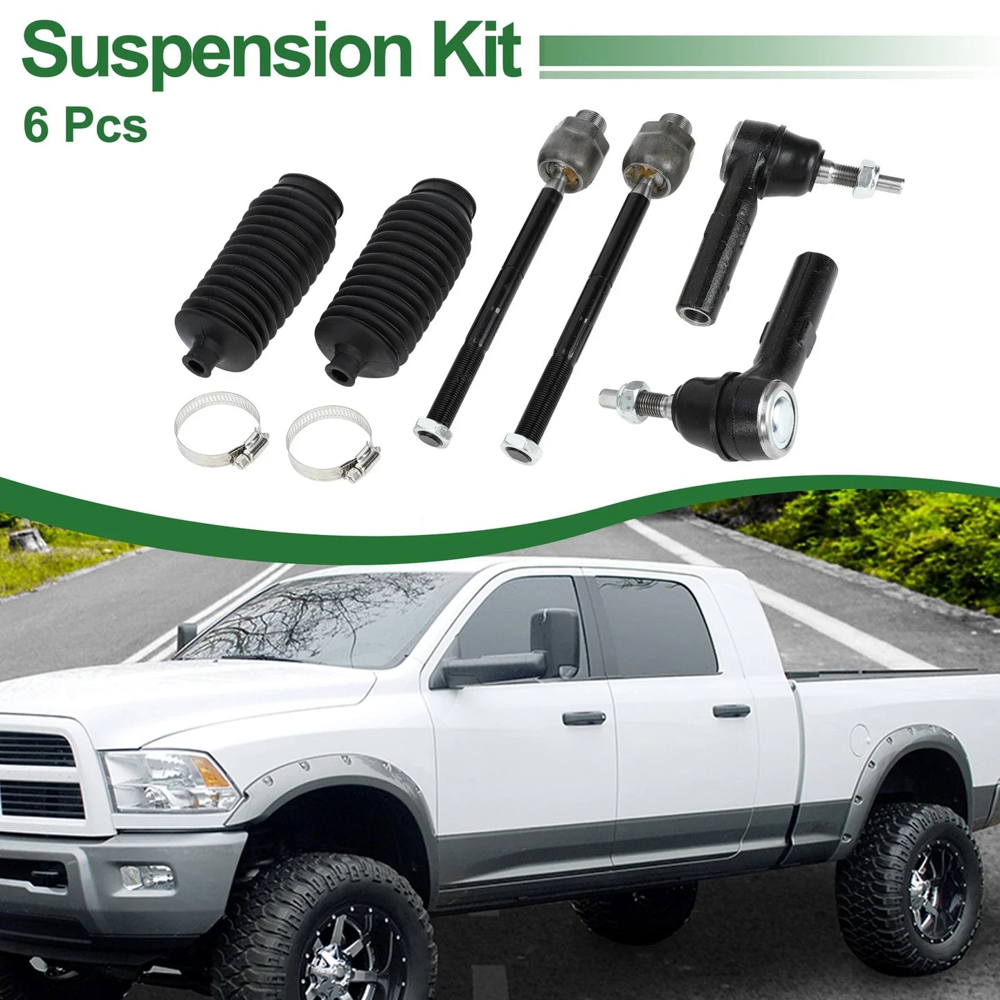 6pcs Front Suspension Kit Tie Rod Ends with Boots for Dodge Dakota (2005-2011)
