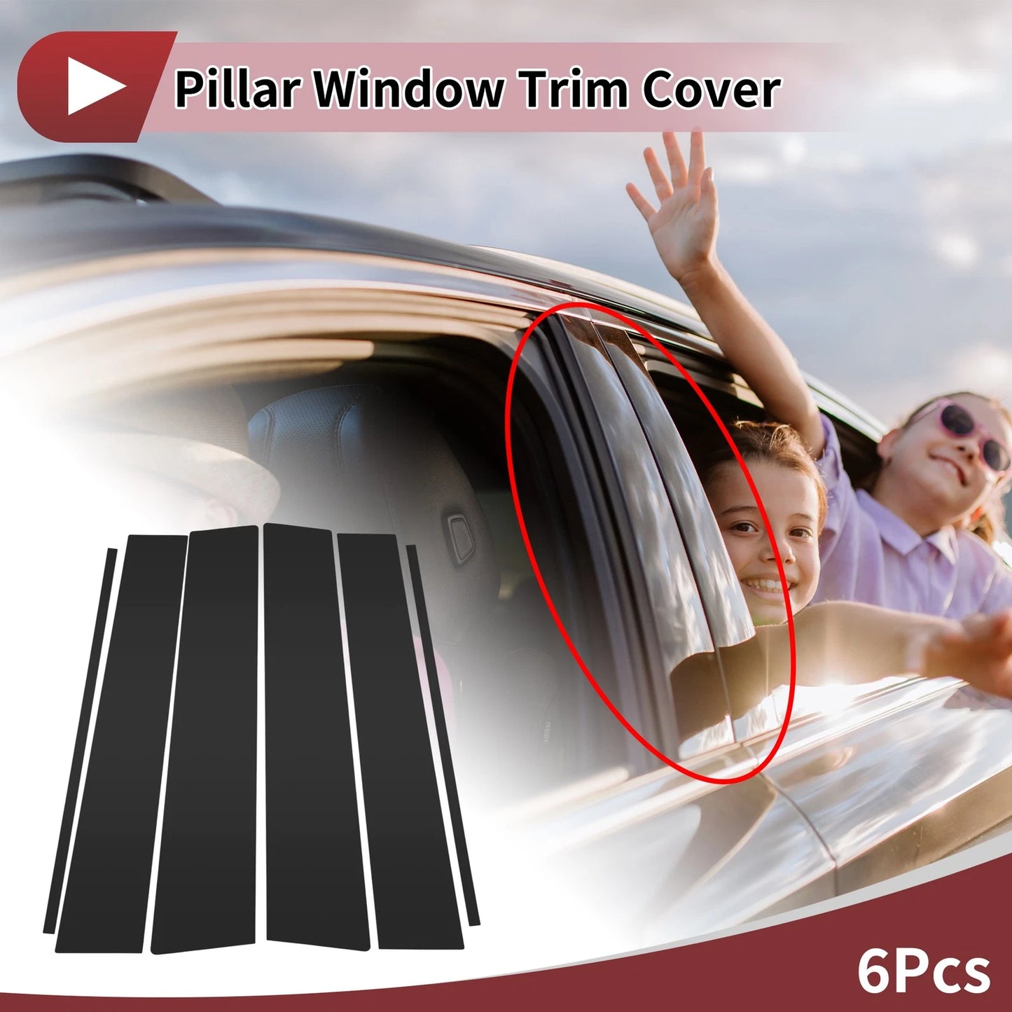 6 Pcs Car Door Pillar Window Trim for Toyota Hilux (2015–2023) Black