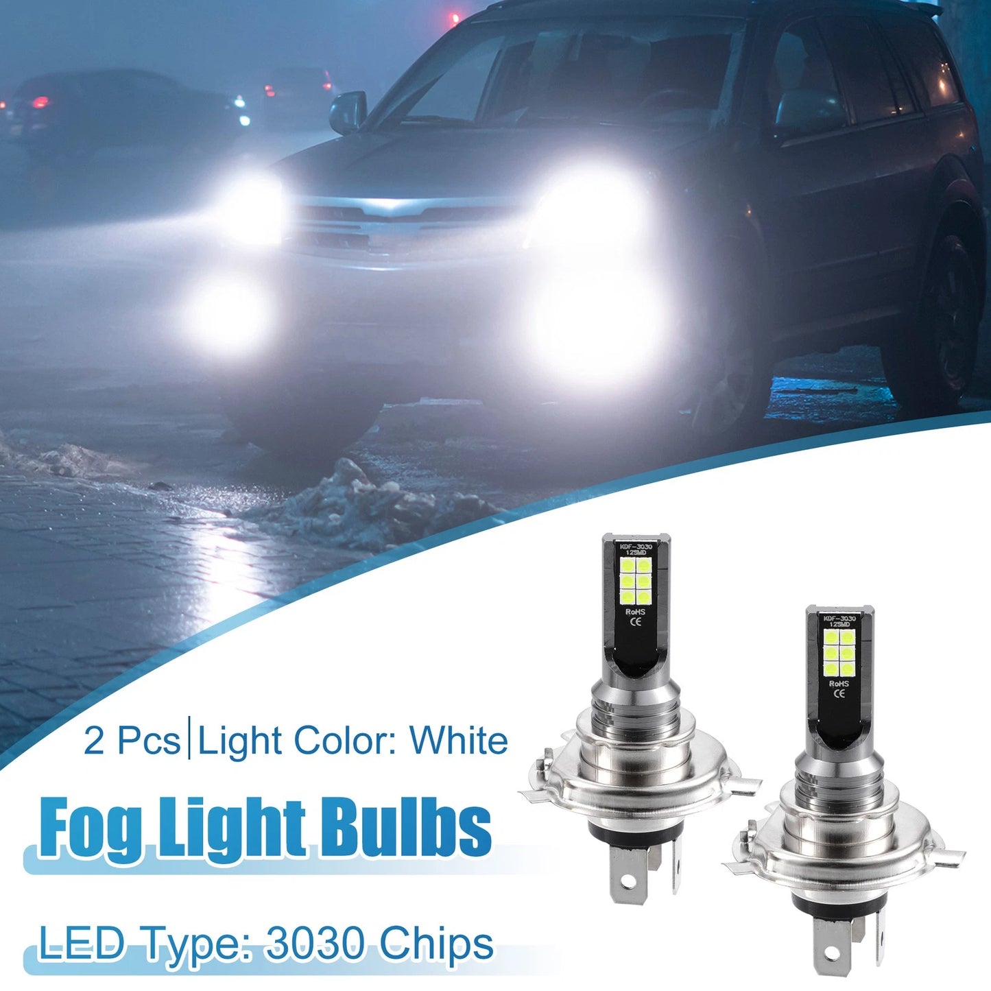 Set of 2 H4 Fog Lights for Auto (12 Sequential LED, 3030 Chips)