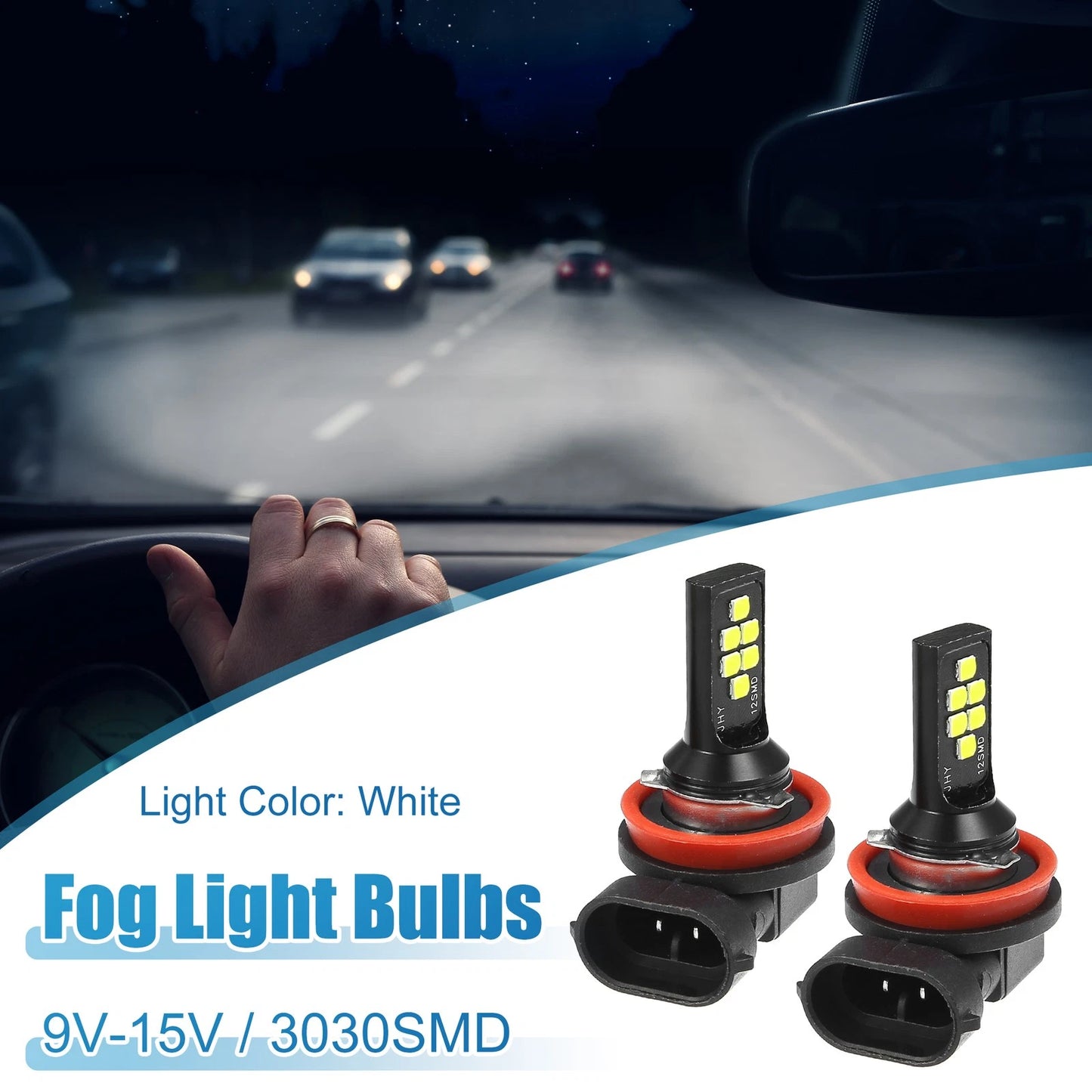 Pair H8/H11 Fog Light Bulbs 1200 Lumens 3030 Chips for Car