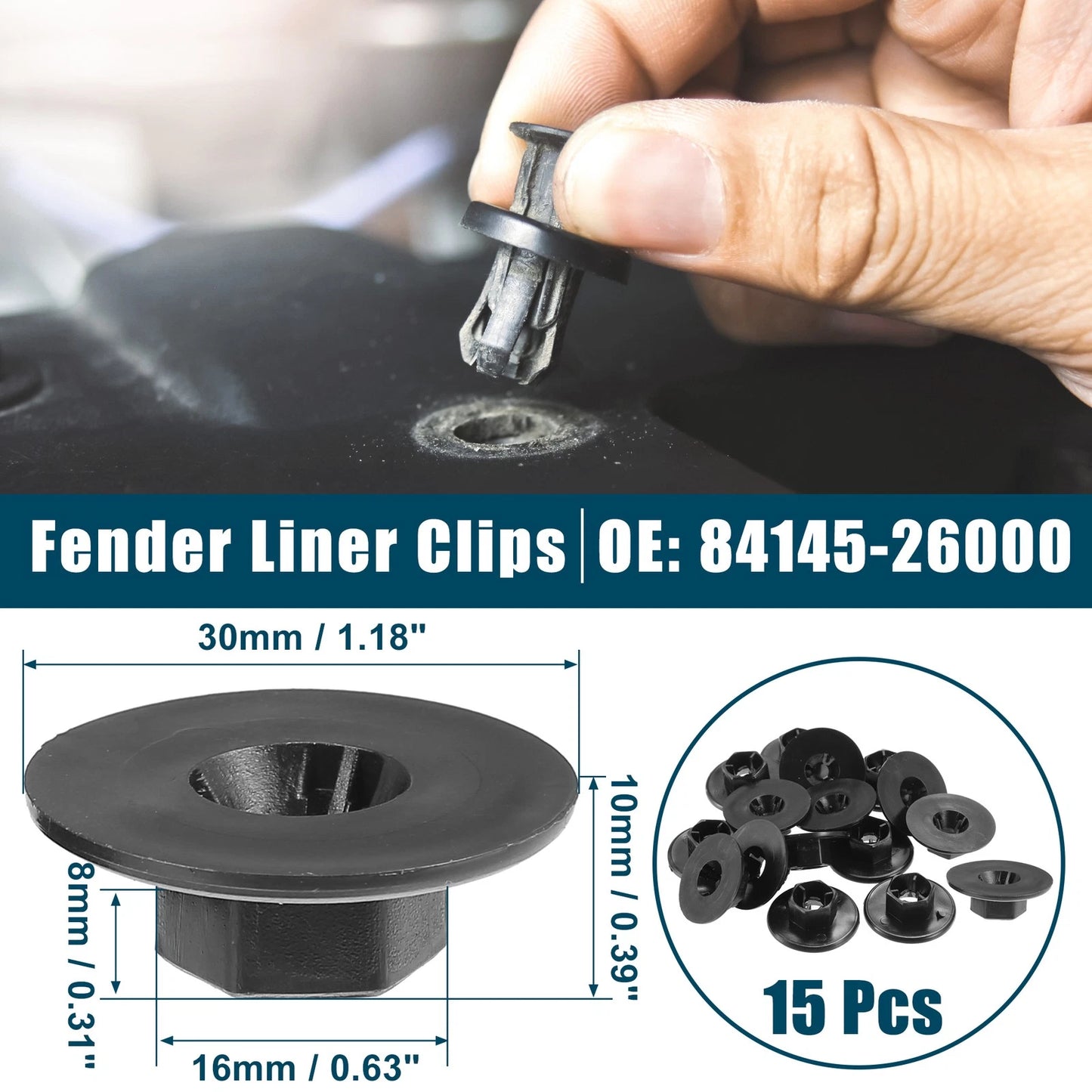 15Pcs Fender Liner Clips for Kia Cadenza (2014–2020) No. 84145-26000