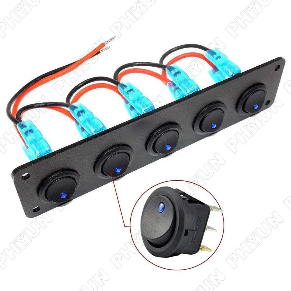 5 Gang On-off Toggle Rocker Switch Panel 12V for Car Boat Marine RV Truck Blue