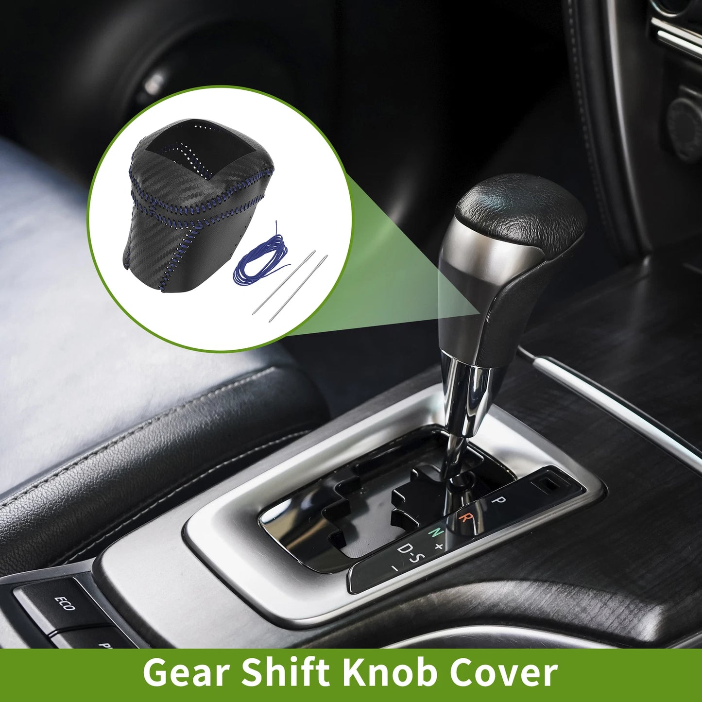 Gear Shift Knob Cover for Nissan Rogue (2021–2024) Black Carbon Fiber Blue