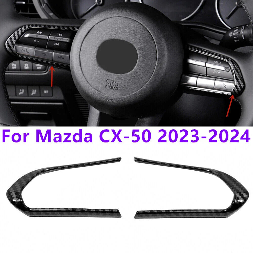 2 x Carbon Fiber Steering Wheel Button Trim Cover for Mazda CX-50 (2023–2024)