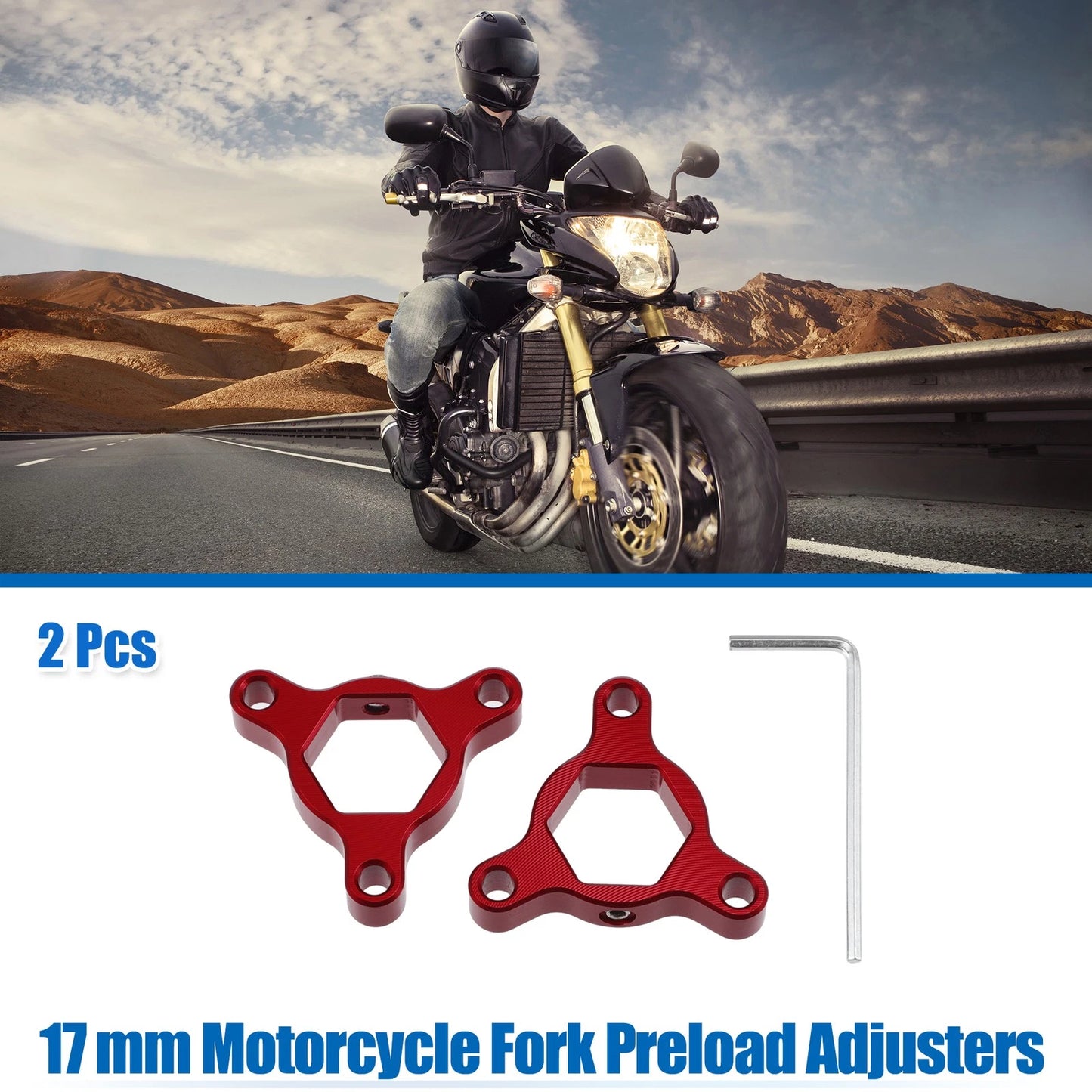 2X 17mm Fork Preload Adjusters for Motorcycle (Aluminum Alloy, Red)