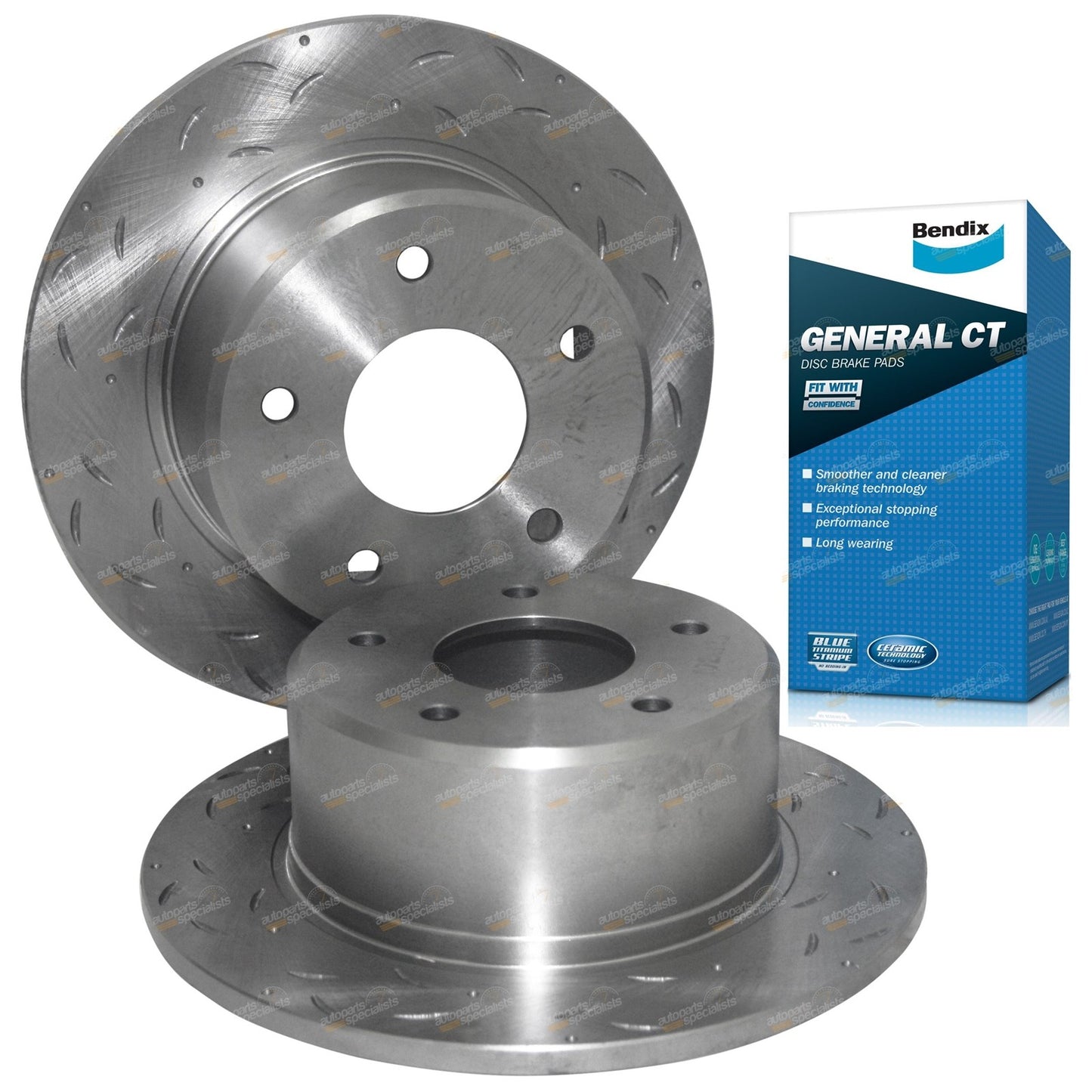 Rear Slotted and Drilled Rotors + Brake Pads for Holden VR VS (1993–1997)